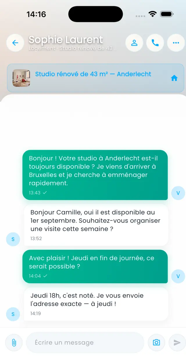 Conversation dans la messagerie de Findli